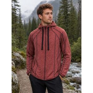 Kane & Unke Mens Small Burgundy Space Dye Full Zip Hooded Jacket Sporty Casual